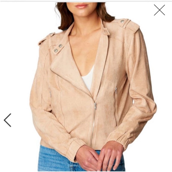 Blank NYC Faux Suede Moto Jacket Size Medium Tan Full Zipper Pockets - Picture 1 of 6